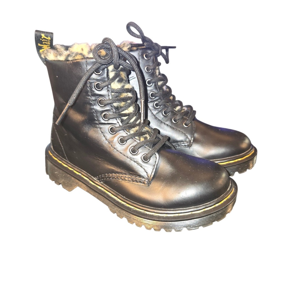 Dr. Martens 1460 Serena Leo J Junior Size 12 Black Faux Fur Lined Leopard Boots